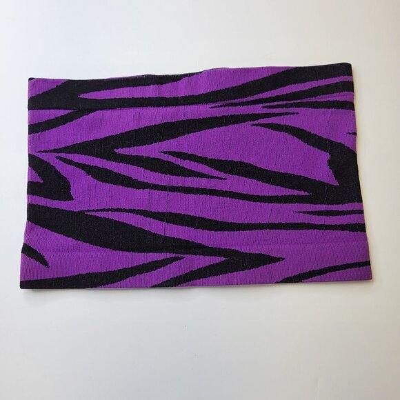 Purple Black Zebra Print Stretchy Elastic Tube Top Animal Print Bandeau Crop Top - Picture 9 of 10